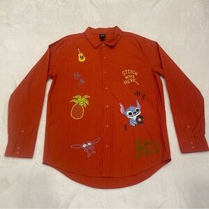 Disney OUR Universe Men Shirt Size L Lilo Stitch Button Striped Cotton Isometric